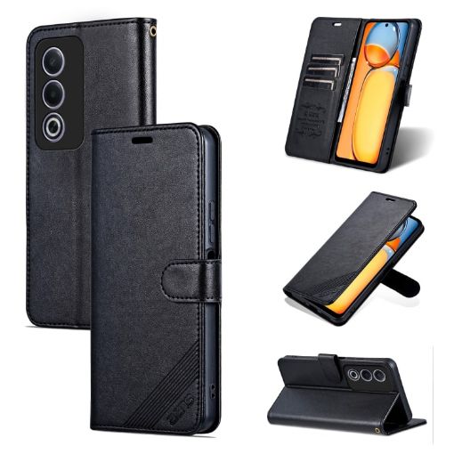 OPPO K12x 5G Global Sheepskin Texture Flip Leather Phone Case - Black - 1