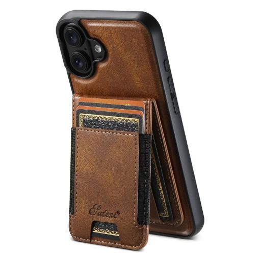 iPhone 16 Suteni H17 Oil Eax Leather MagSafe Detachable Wallet Phone Case - 1