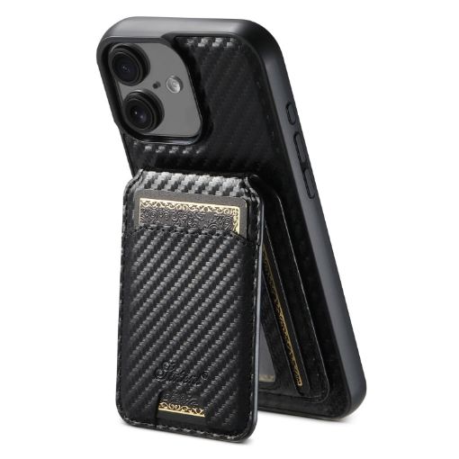 iPhone 16 Suteni TXWH18 Carbon Fiber Wallet Case (Black) - 1