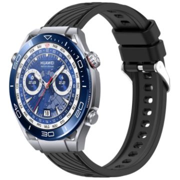 22mm Black Silicone Watch Band for Huawei Watch - Ultimate Stripe Texture - 1