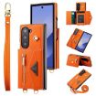 Samsung Galaxy Z Fold6 Grid Texture Wallet Phone Case - Orange - 1