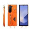 Samsung Galaxy Z Fold6 Grid Texture Wallet Phone Case - Orange - 2