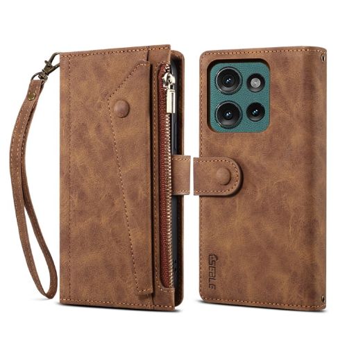Motorola Moto G75 5G Brown Leather Phone Case - 1