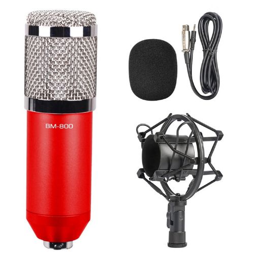 BM-800 Studio Condenser Microphone with Shock Mount - Red - 1