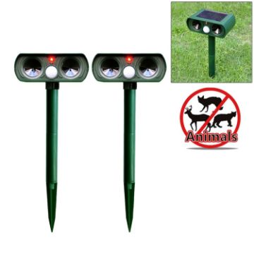 2 PCS Ultrasonic Solar Animal Repeller with PIR & Light Sensor, CE/ROHS - 1