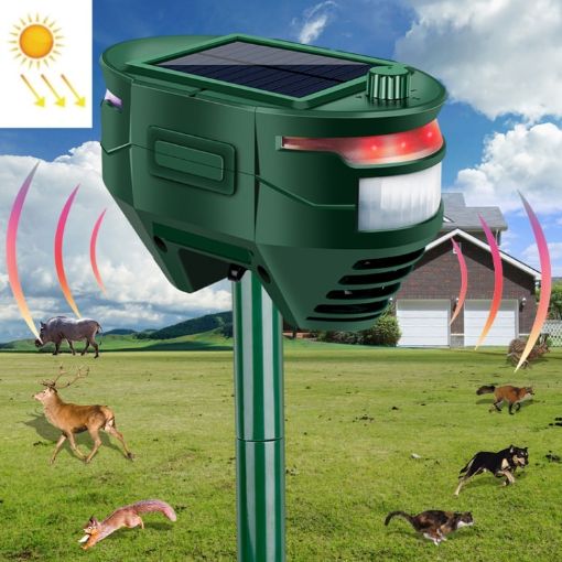 Outdoor Solar Ultrasonic Infrared Sensor Animal Repeller (Dark Green) - 1