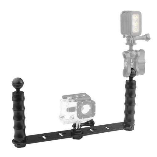 PULUZ CNC Aluminum Dual Hand-held Selfie Monopod for Action Cameras - 1