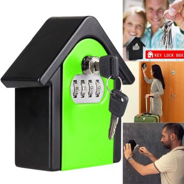 Green Hut Shape Password Lock Box with Key - Wall Cabinet Storage - 1