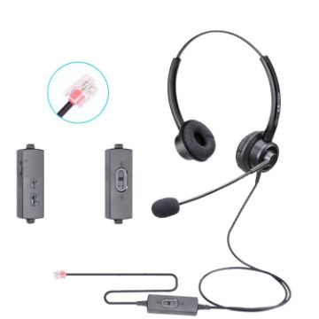 VT200D Operator Headset with Mic - Double Ears, Crystal Head 6-wire - 1