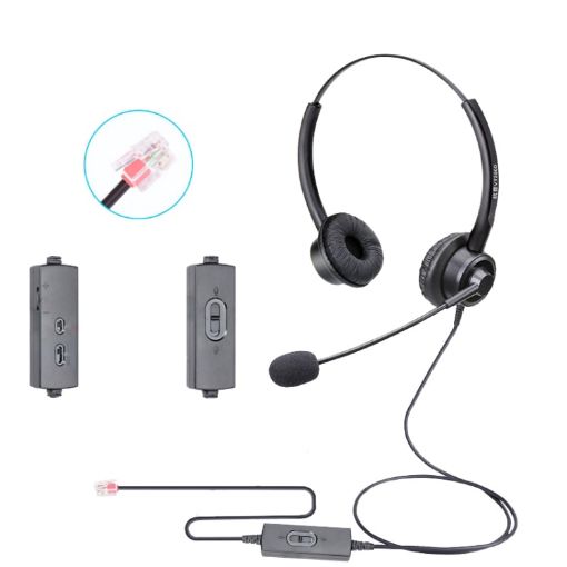 VT200D Operator Headset with Mic - Double Ears, Crystal Head 6-wire - 1
