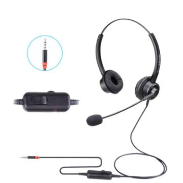 VT200D Double Ears Telephone Operator Headset, 3.5mm Single Plug Mic - 1