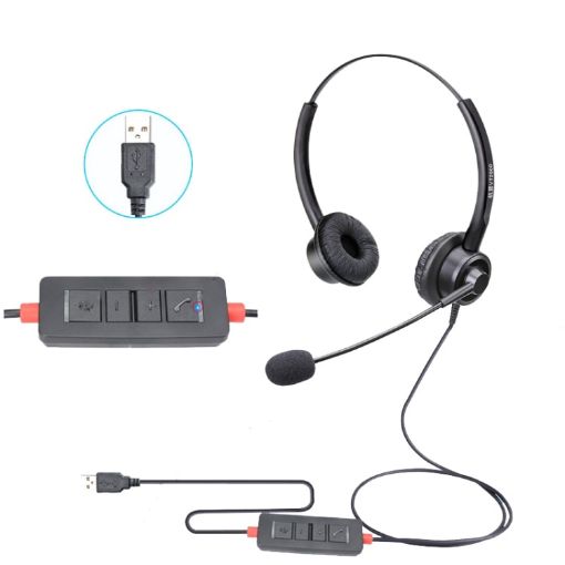 VT200D Double Ears USB Headset Operator Headset With Mic - 1