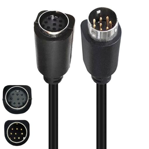 Mini DIN 8 Pin 90 S-Video TV Adapter Cable, 3m (Black) - 1