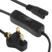 UK Plug 2 Prong AC Power Cord, 1.2m, with 304 Switch (Black) - 2