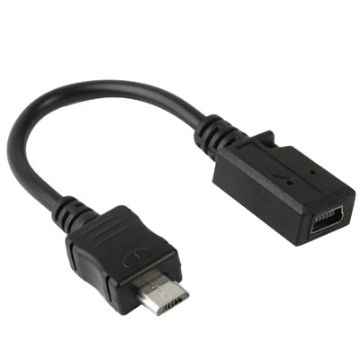 Mini USB Female to Micro USB Male Adapter Cable, 13cm, Black - 1