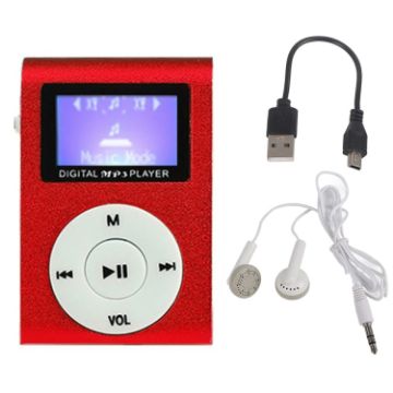 Red Mini Lavalier Metal MP3 Player with Screen, Earphone+Cable - 1