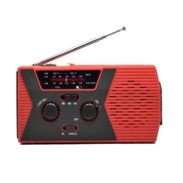 Emergency Radio: AM/FM/NOAA 2000mAh Crank & Solar Powered (Red) - 1