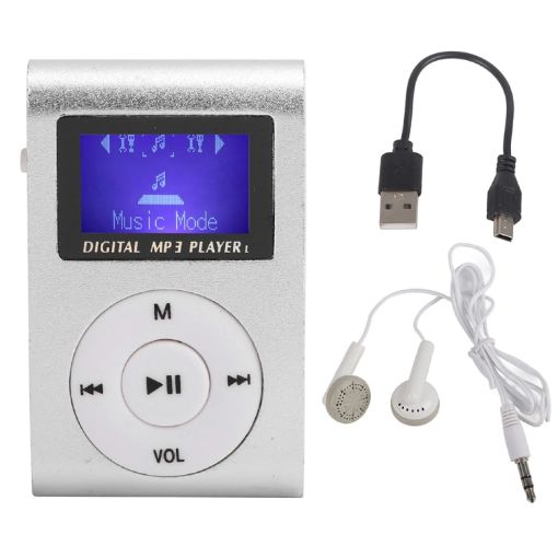Mini Lavalier MP3 Music Player 128M+Earphone Cable, Silver Gray - 1