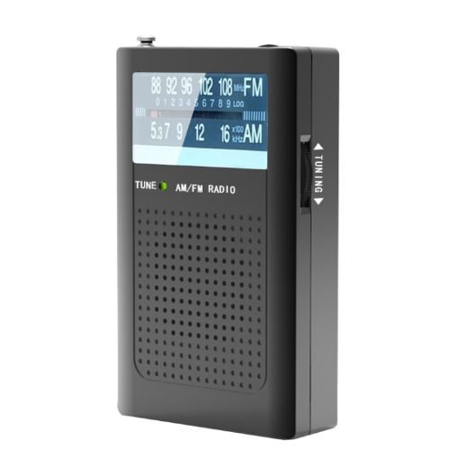 R06 Retro Pocket FM/AM Radio with Antenna - Black - 1