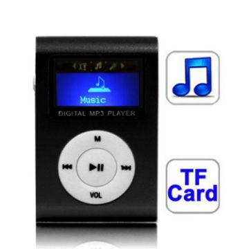Black Metal Clip MP3 Player with LCD Screen & TF/Micro SD Slot - 1