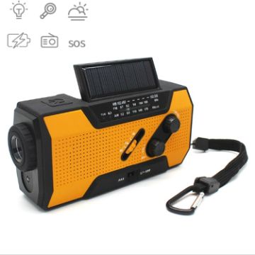 Multifunctional Hand Crank Solar LED Flashlight & FM Radio (Orange) - 1