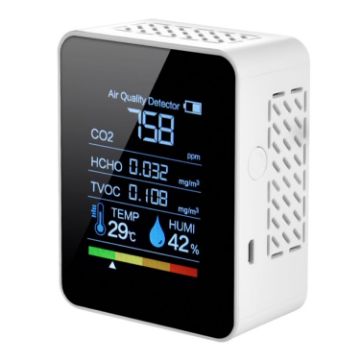 Portable CO2 Detector & Hygrometer with LED Display (White) - 1