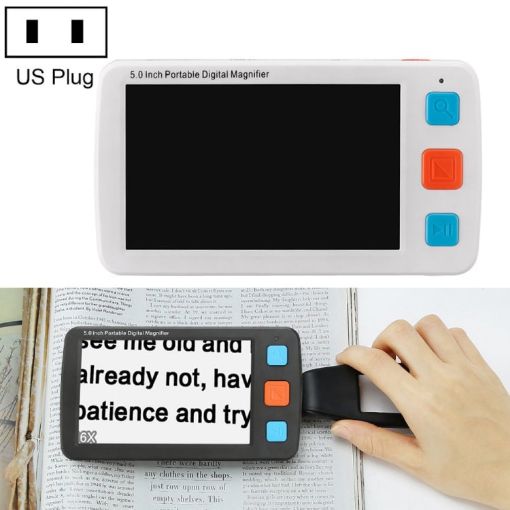Portable 5.0" HD Vision Aid Magnifying Glass Reader, US Plug, White - 1