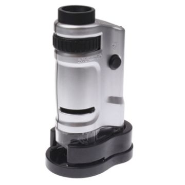 Pocket Microscope 20X-40X Zoom Lens with LED Light (Silver) - 1