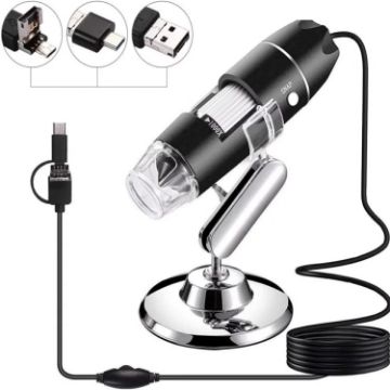 USB Digital Microscope 1600X with Sensor, 8 LED & Stand (Grey) - 1