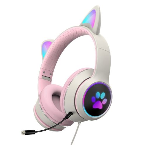 Grey AKZ-022 Cat Ear Foldable LED Headset with USB & 3.5mm Mic - 1