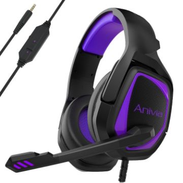 SADES MH602 Gaming Headset, 3.5mm Plug, Retractable Mic, Black Purple - 1