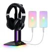 RGB Color Changing Gaming Headset Stand with Dual USB (Black) - 1