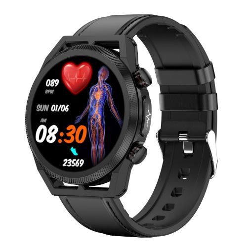 ET310 Smart Watch, IP67, ECG, Temp Monitoring, 1.39" IPS, Leather Band - 1