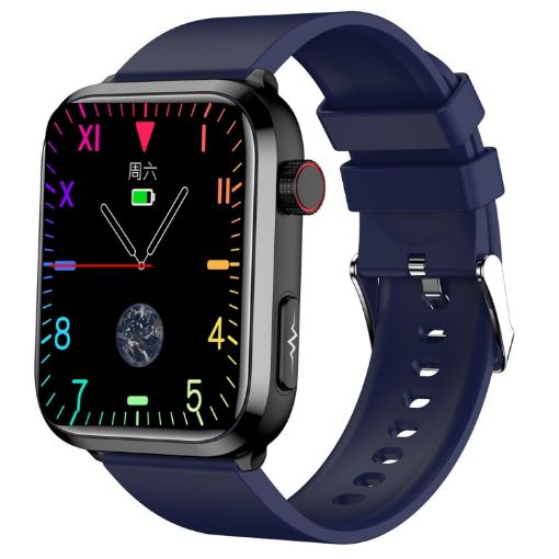 ET210 Smart Watch, 1.91" IPS, Temp/ECG, IP67, Dark Blue Silicone Band - 1