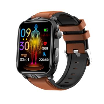 1.83" IPS TK11P Smart Watch, IP68 Waterproof, ECG, Leather Band - Brown - 1