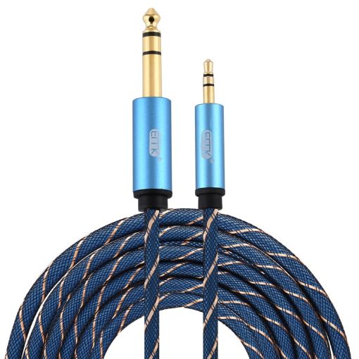 EMK 3.5mm to 6.35mm AUX Cable 5m Gold-Plated Nylon Braid Dark Blue - 1