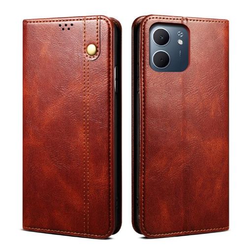 OPPO A5x Leather Phone Case, Oil Wax Crazy Horse Texture, Brown - 1
