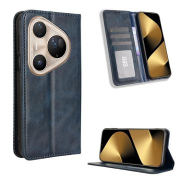 Huawei Pura 80 Ultra 5G Leather Case, Magnetic Buckle, Blue Retro Texture - 1