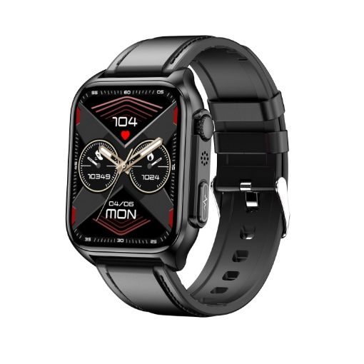 TK12 1.96" IP67 Waterproof Smart Watch: ECG, Bluetooth, Temp (Black) - 1
