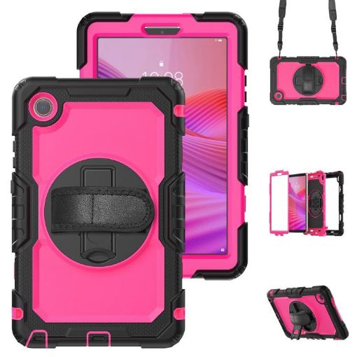 Silicone Hybrid PC Case for Lenovo Tab K9/One with Strap (Rose Red) - 1