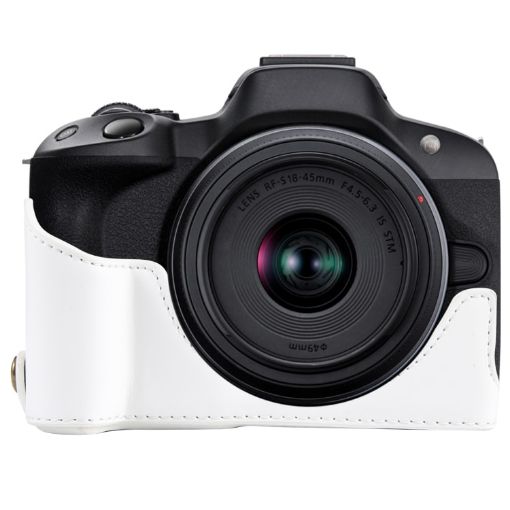 Canon EOS R50 White PU Leather Camera Half Case Base, 1/4" Thread - 1