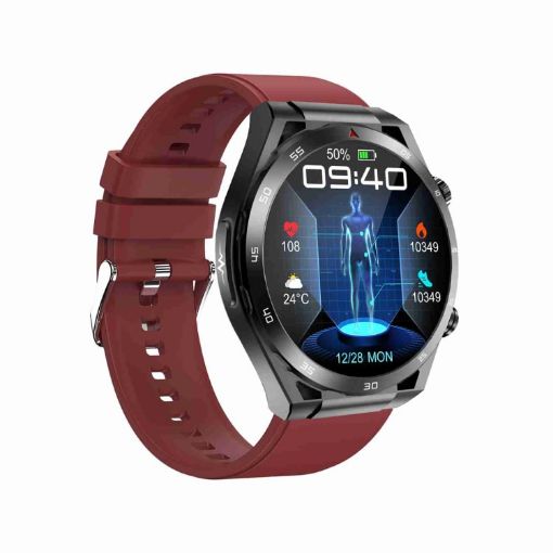 ET450 Smart Watch, 1.39" IP67 Waterproof, ECG/Glucose, Red Band - 1