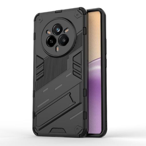 Realme 14 Pro 5G Punk Armor PC+TPU Case with Holder (Black) - 1