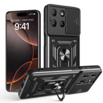 Moto G15 Black Case with Sliding Camera Cover - TPU+PC Design - 1