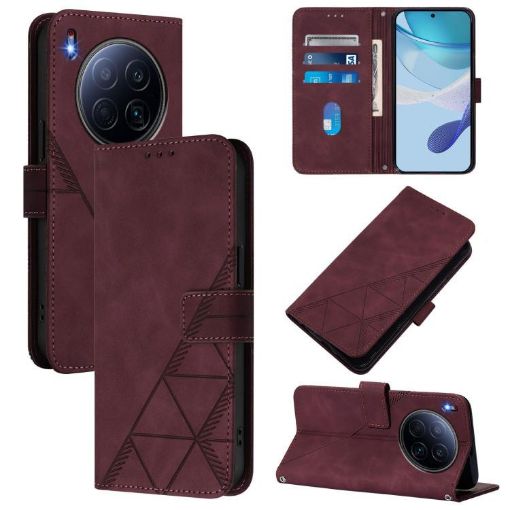 Tecno Camon 40 Premier Wine Red 3D Embossed Leather Flip Case - 1