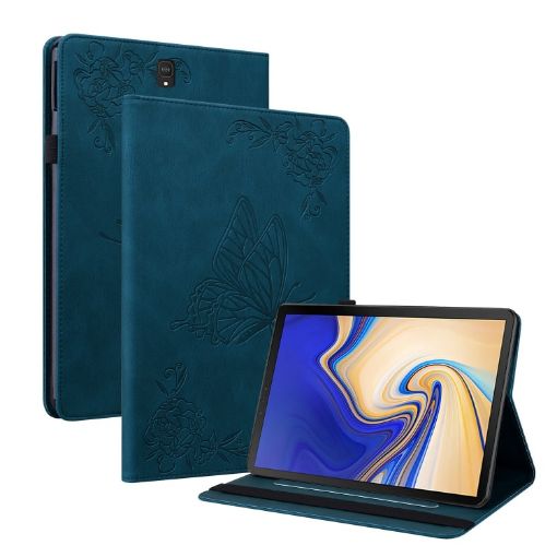 Galaxy Tab S4 10.5 Butterfly Flower Embossed Leather Case (Blue) - 1
