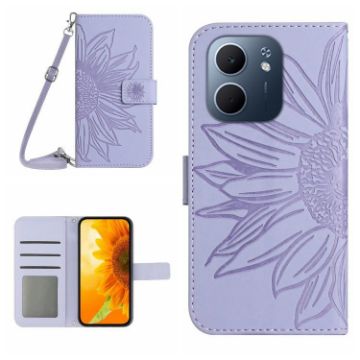 OPPO A5x 4G/5G Sun Flower Embossed Flip Leather Case (Purple) - 1