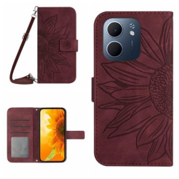 OPPO A5x Global Sunflower Embossed Leather Case with Lanyard - 1