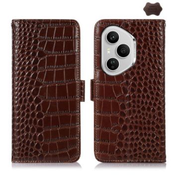 For Honor 400 Pro Crocodile Cowhide Leather Phone Case (Brown) - 1