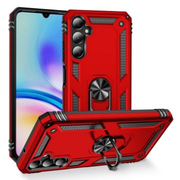 Shockproof Red TPU + PC Phone Case with Holder for Galaxy A05s - 1